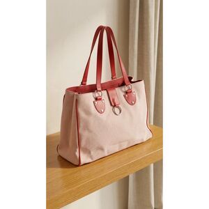 Maurizio Taiuti Open Tote — Blush Pink & Red Leather